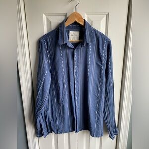 Hollister Mens Blue Long Sleeve Linen Blend Striped Button Down Shirt Size M